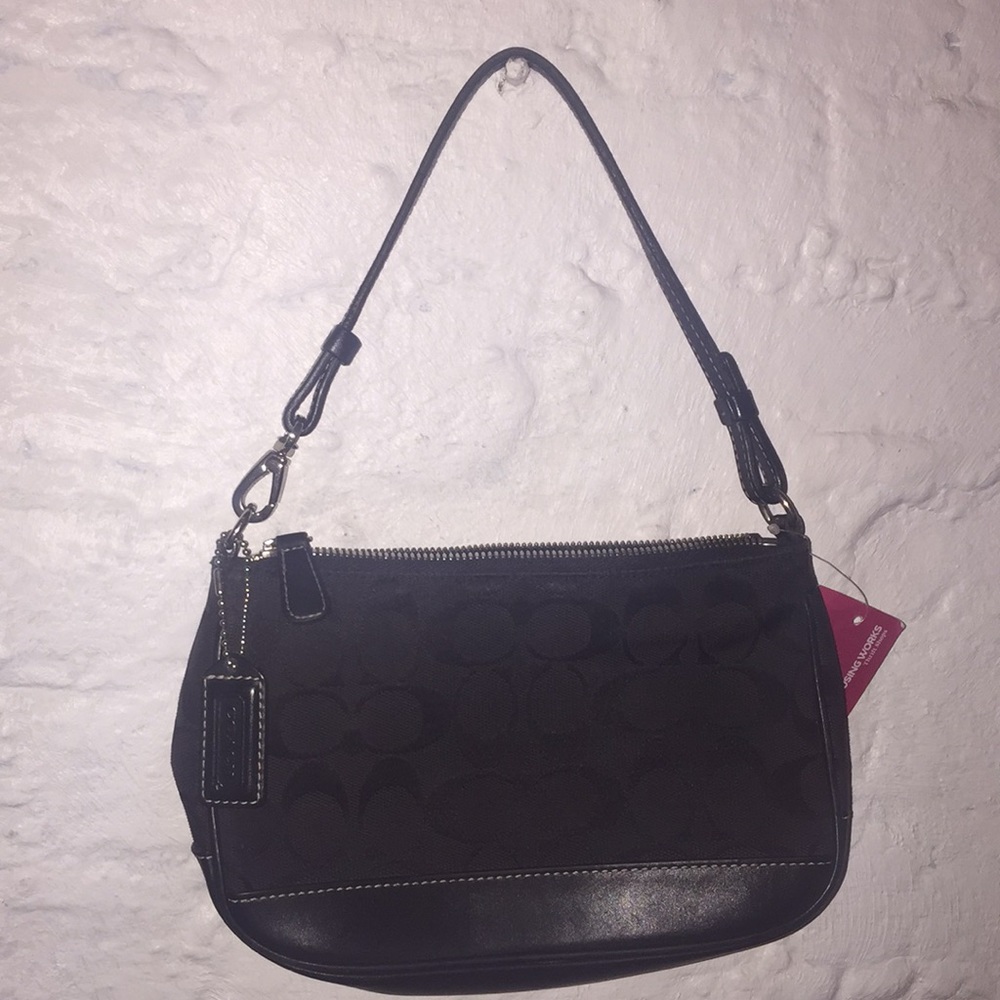 Small Coach Purse w/ Embroidered Logo & dangle EUC